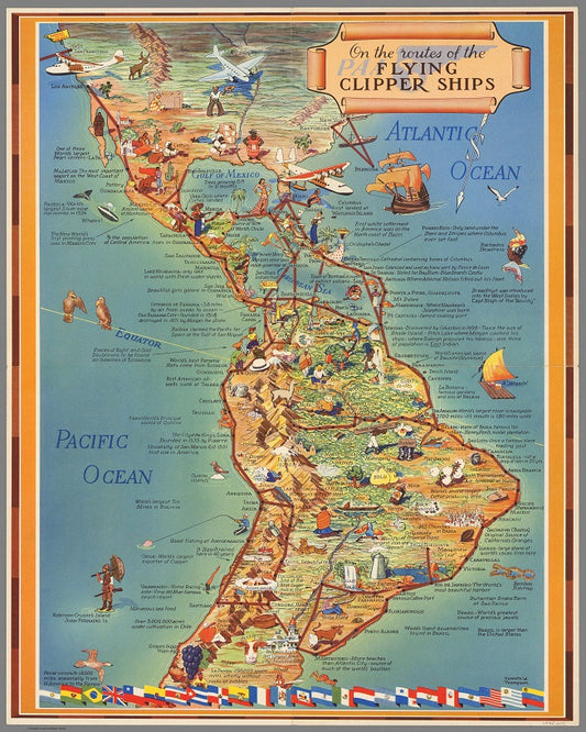 1941 PAA Flying Clipper Ships Route Map