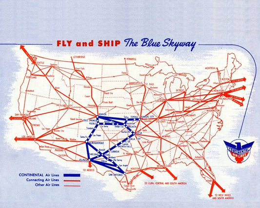 1950 Continental Air Lines Route Map