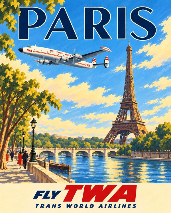 1950s TWA Paris Travel Poster Print