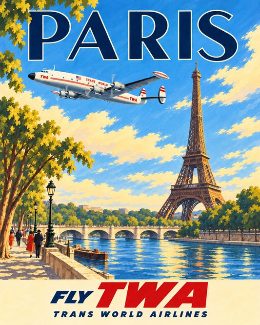 1950s TWA Paris Travel Poster Print