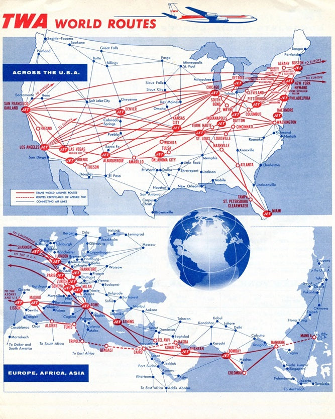 1961 TWA Route Map Print