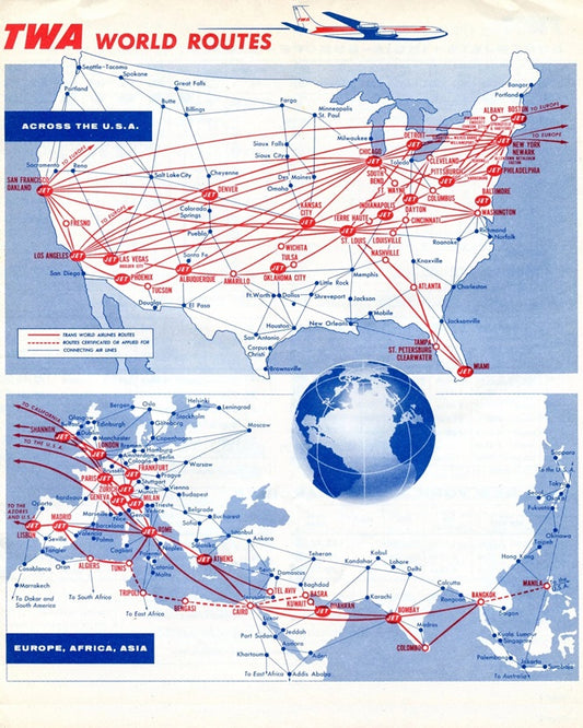 1961 TWA Route Map Print